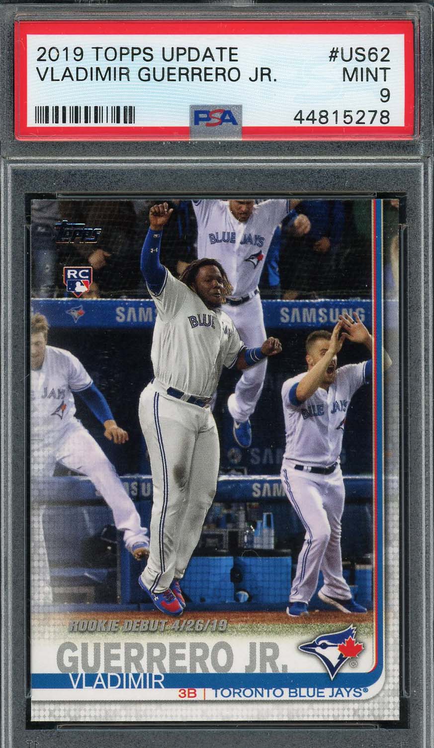 Vladimir Guerrero Jr 2019 Topps Update Baseball Rookie Card #US62 PSA 9 Vladimir Guerrero Jr 2019 Topps Update Baseball Rookie Card #US62 PSA 9